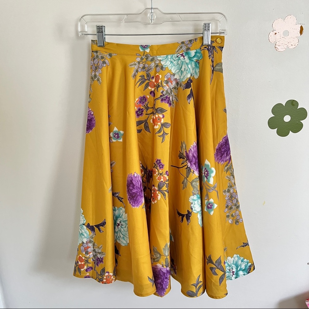 Modcloth floral yellow midi skirt